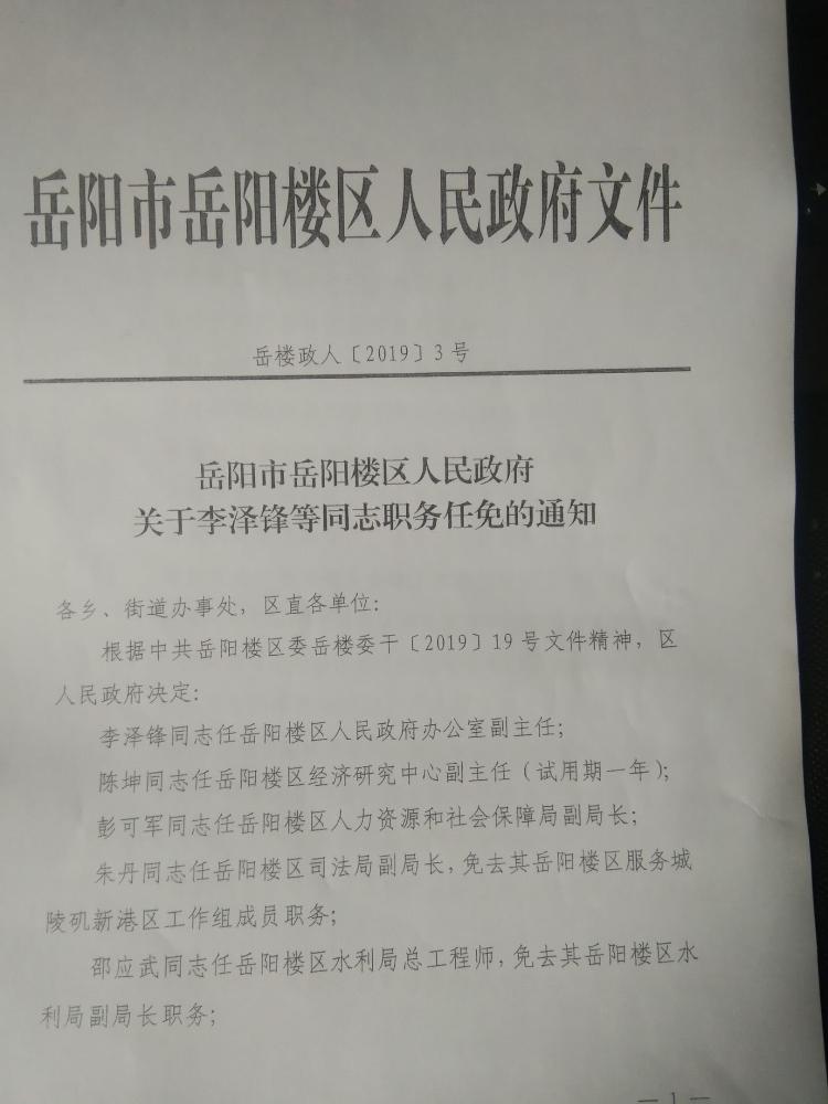 岳阳楼区数据和政务服务局人事任命动态更新